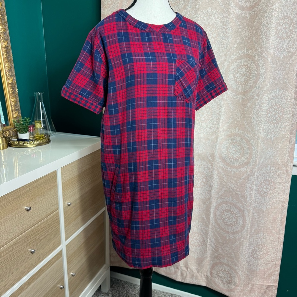 Madewell Edina Tee Shirt Mini Plaid Check Dress Flannel Red Blue Size XS